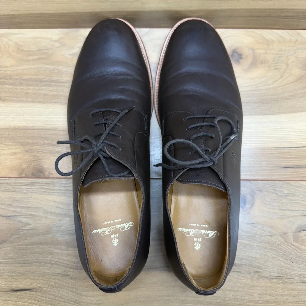 Brooks Brothers Oxfords‎ Mens 12 Brown Leather Pain Toe Dress Shoes Italy
